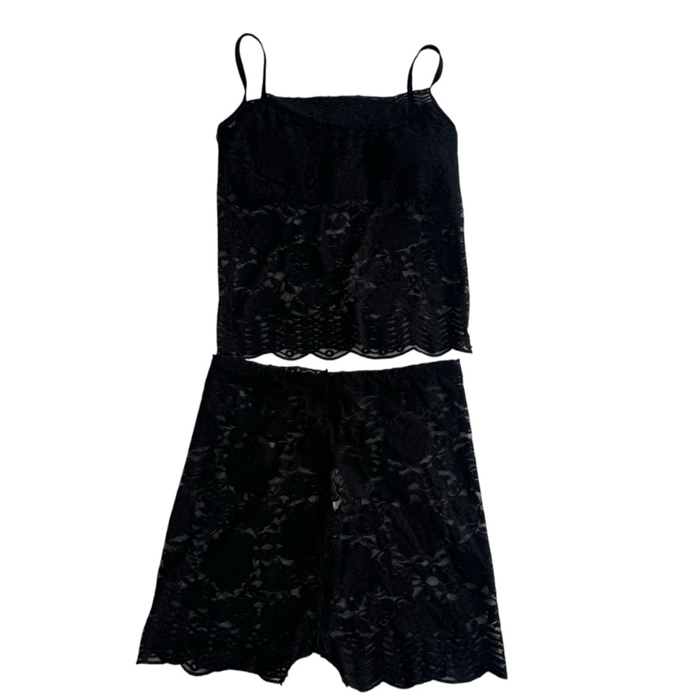 2 Piece Black Lace Lingerie Cami Top & Shorts